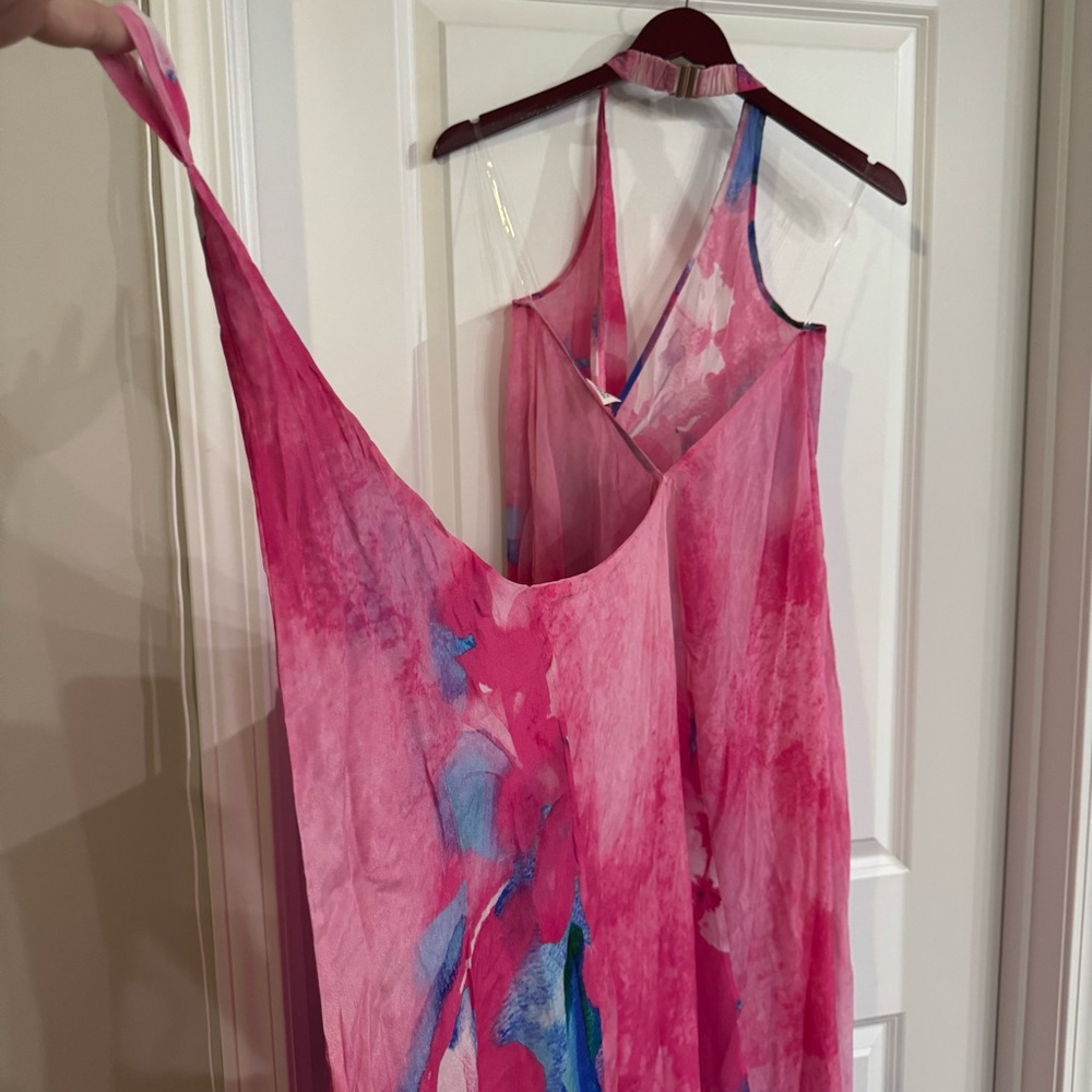 NWT: HEMANT & NANDITA Pink Floral Maxi Dress with Blue & Green Accents - Picture 13 of 16